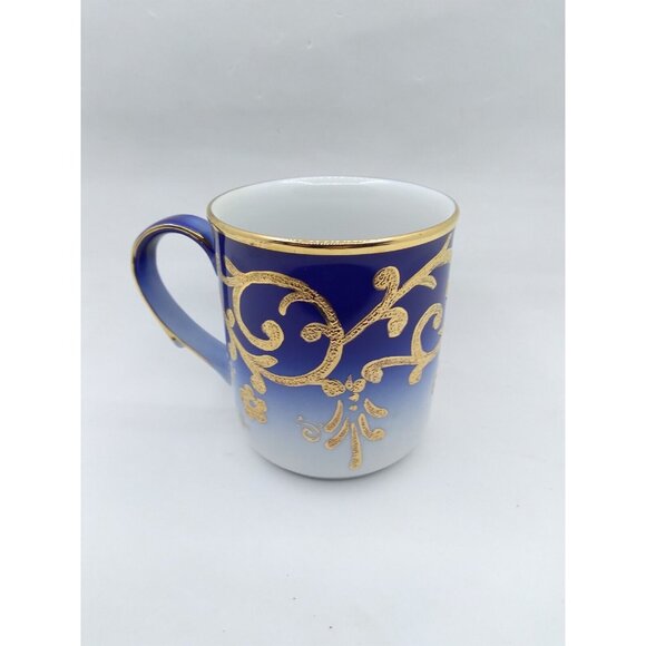 Kutahya Porselen Handcrafted Blue & Gold Scrolls White Porcelain Mug Cup W/ Box - Picture 2 of 10